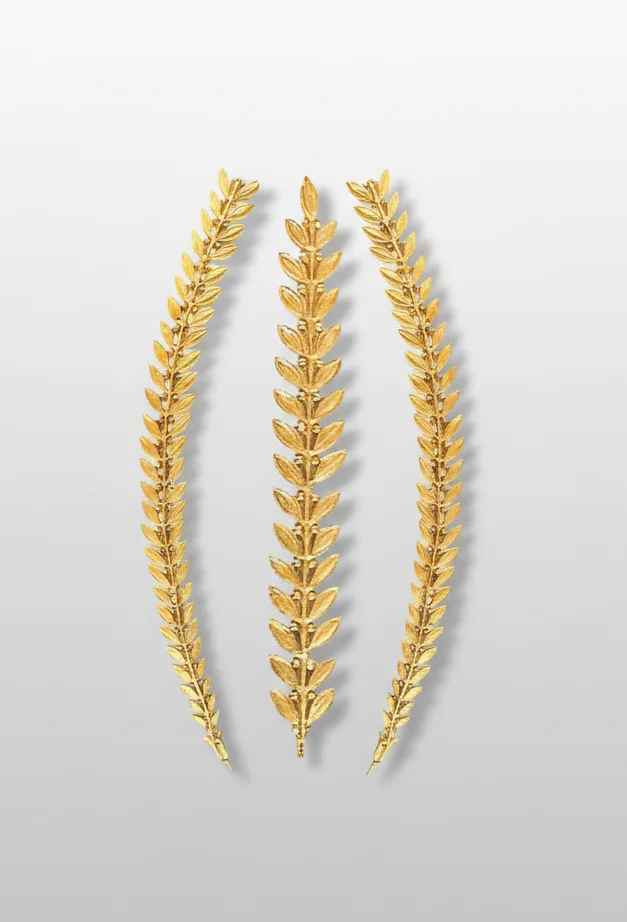 Paire de grandes feuilles de palmes en bronze doré pour ornement de meuble Empire