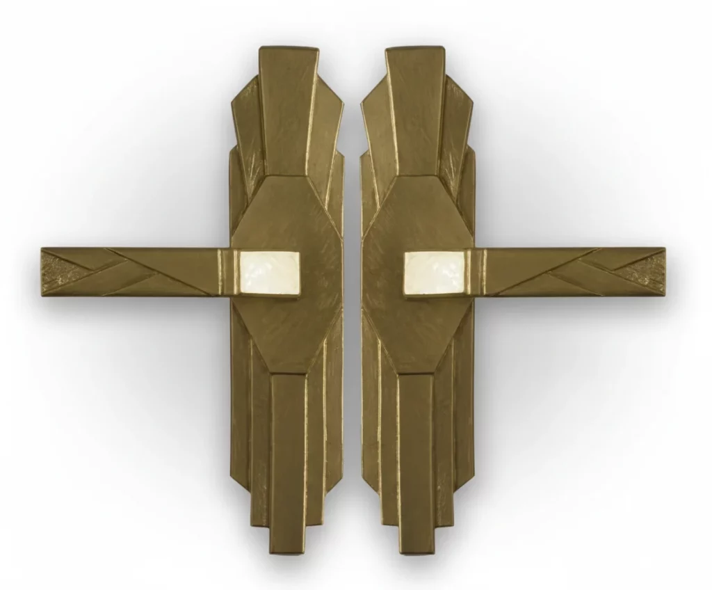 Paire de grandes poignées verticales géométriques style Art Déco